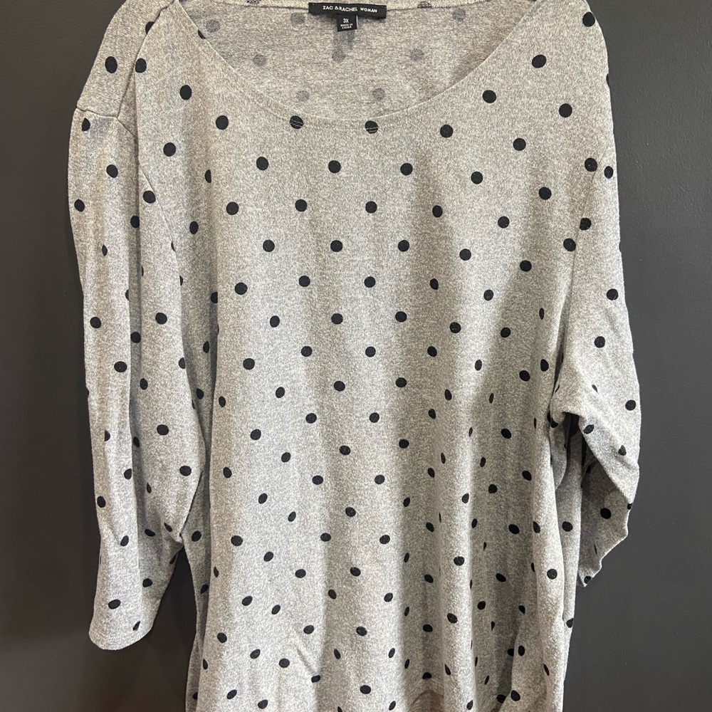 Zac & Rachel Plus Size Gray Polka Dot Sweater